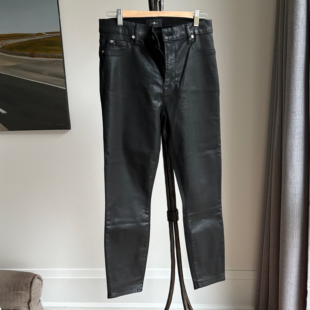 7 For All Mankind women’s black waxed denim Jeans